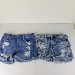 American Eagle Sz 4 Hi Rise Shortie Distressed Jean Shorts Stretch Lot Womens